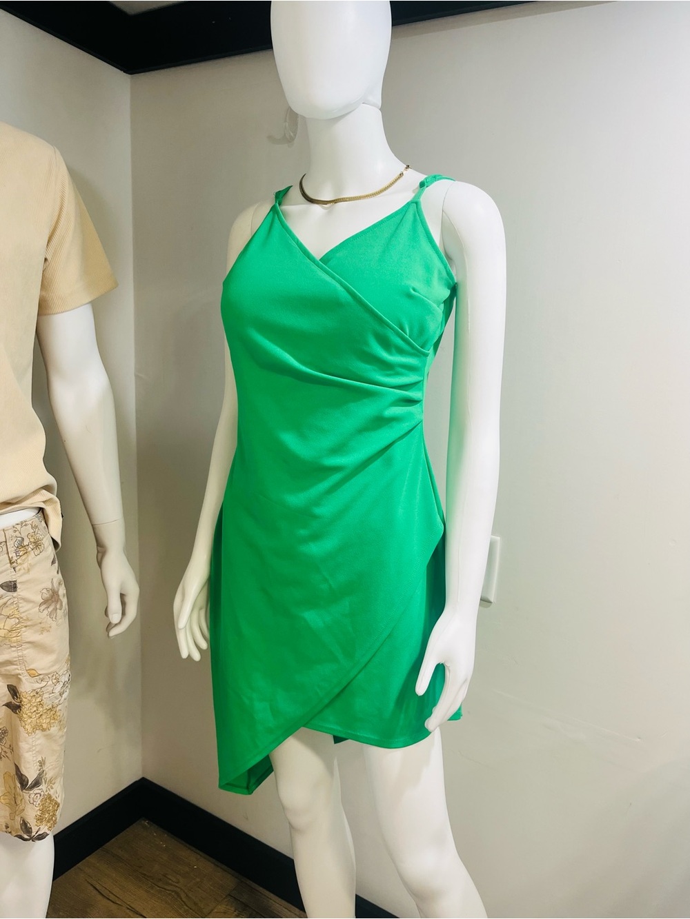 Planet Gold Vibrant Green Asymmetrical Wrap Dress